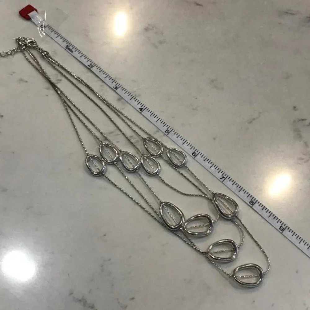 Crown Trifari Silver-Tone Triple Layer Necklace - Picture 5 of 9